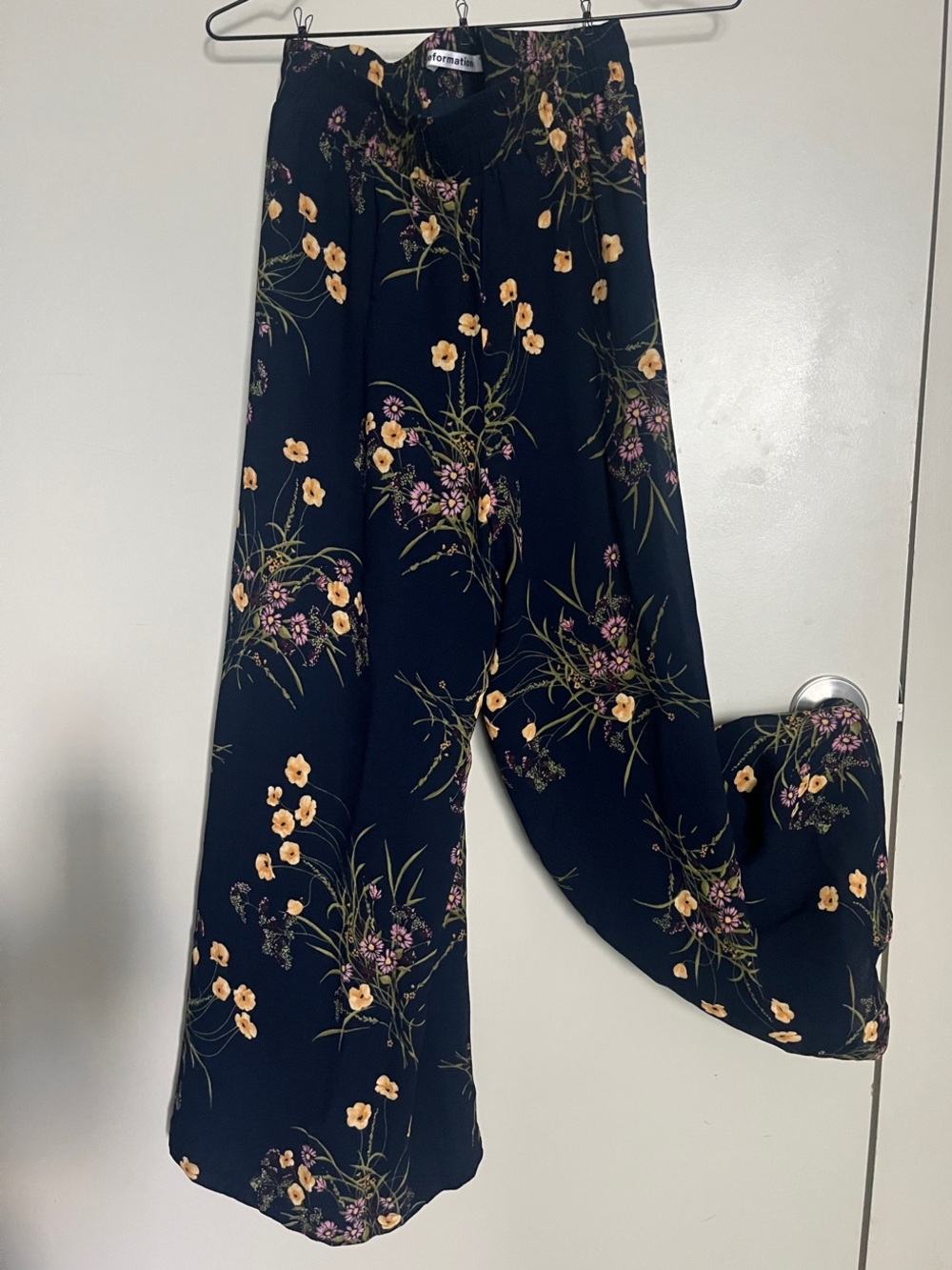 Reformation Foxy Floral Wide-Leg Pants Navy/Yellow/Pink Flowers   Sz L